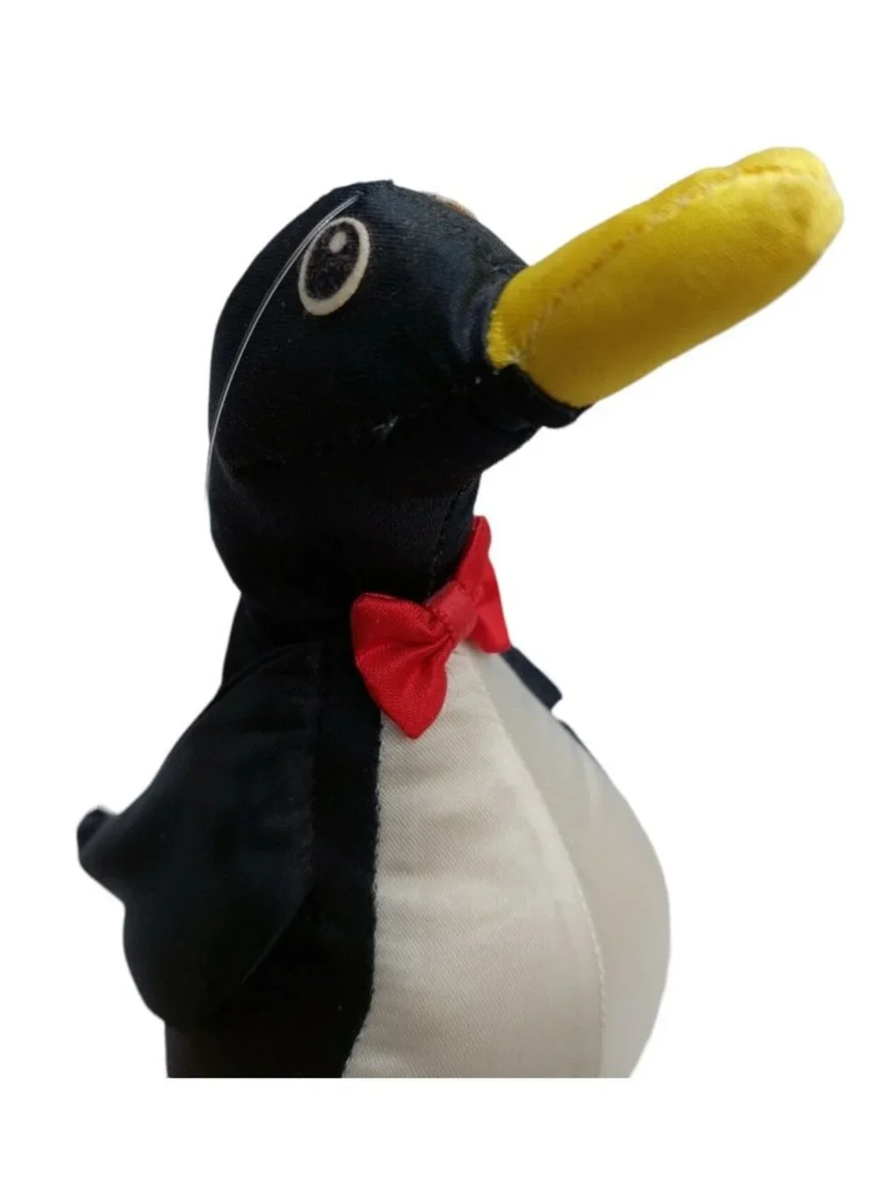 Russ Berrie Plush Penguin Stuffed ornament nylon black white yellow 7